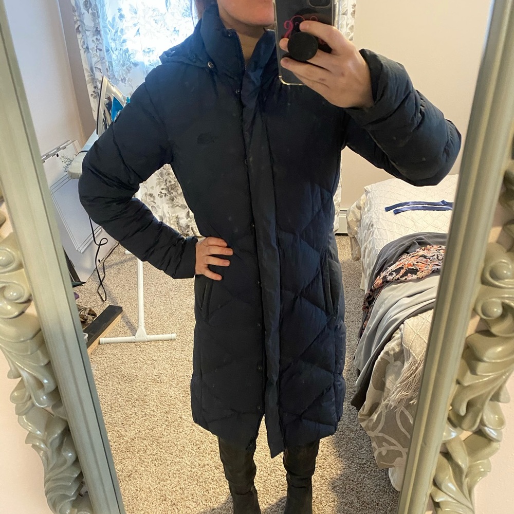 North Face navy blue down goose feather jacket